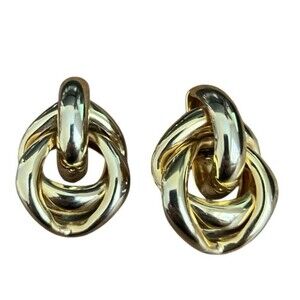 Vintage Earrings 80’s Large Double Hoop Gold Tone Pierced